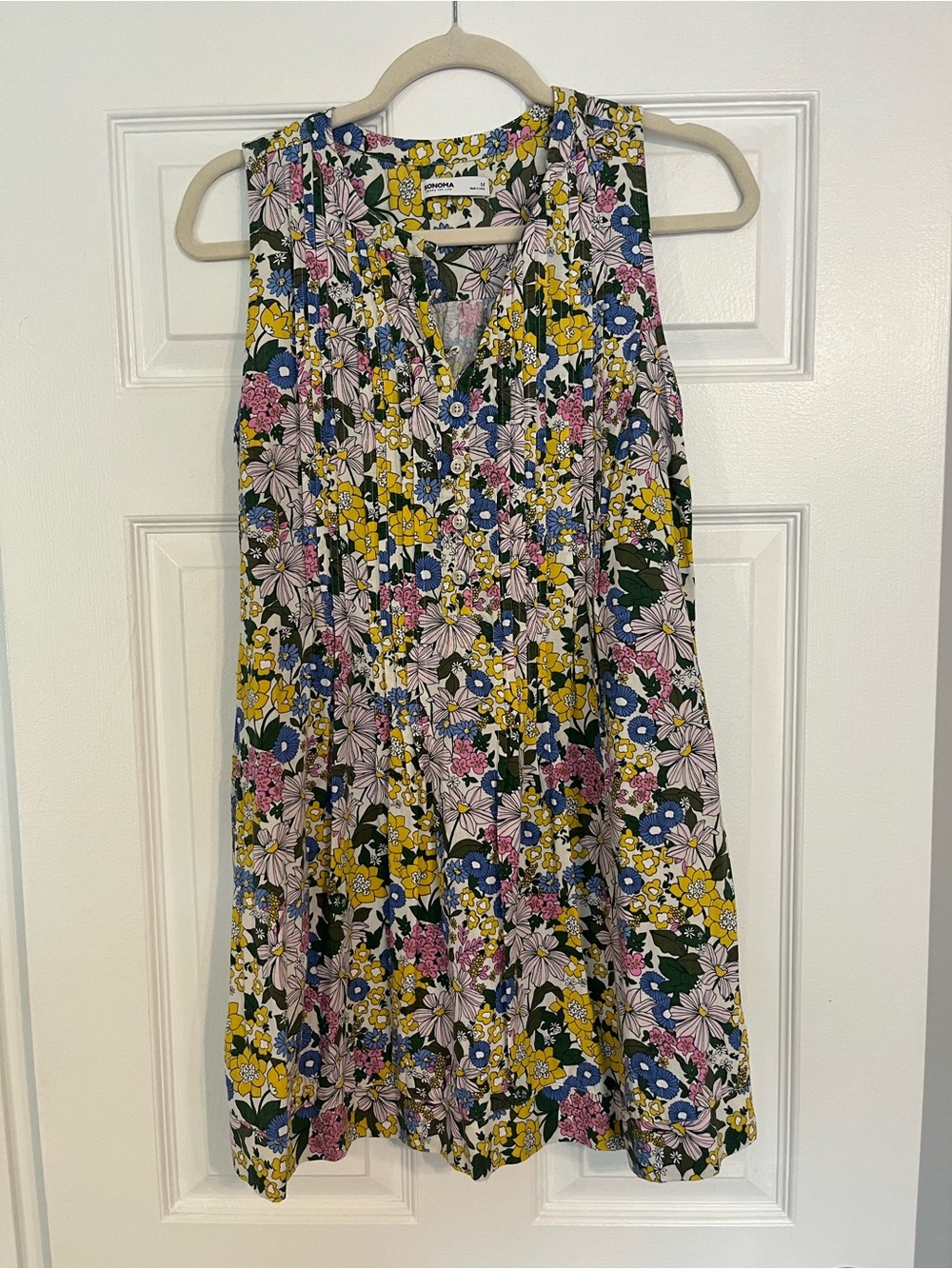 Sonoma Floral Sleeveless Dress in Yellow, Blue & Pink